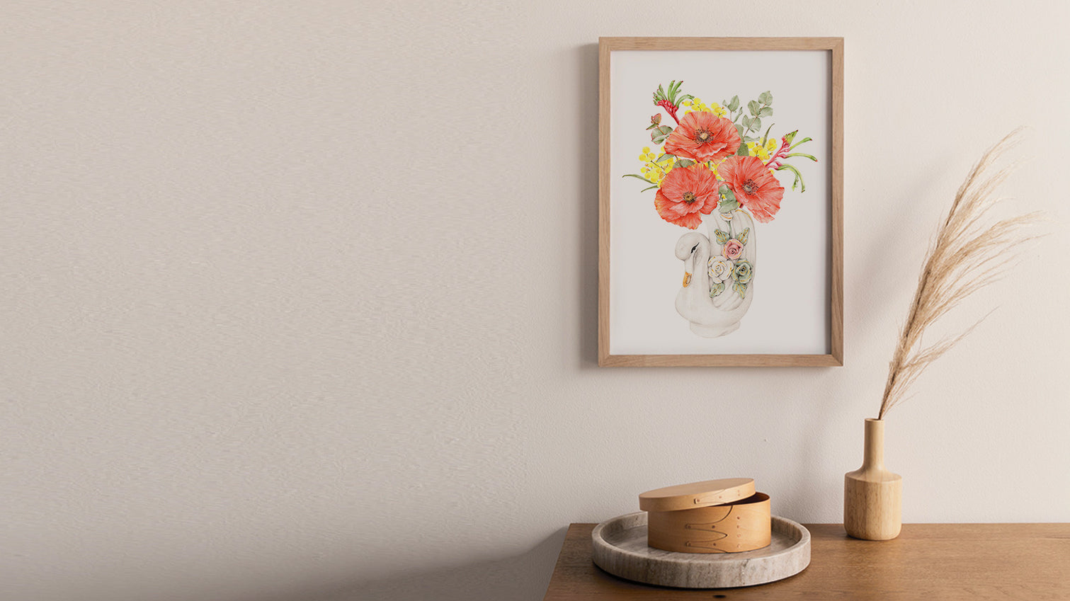 Artwork of Vintage Swan Vase with flowers