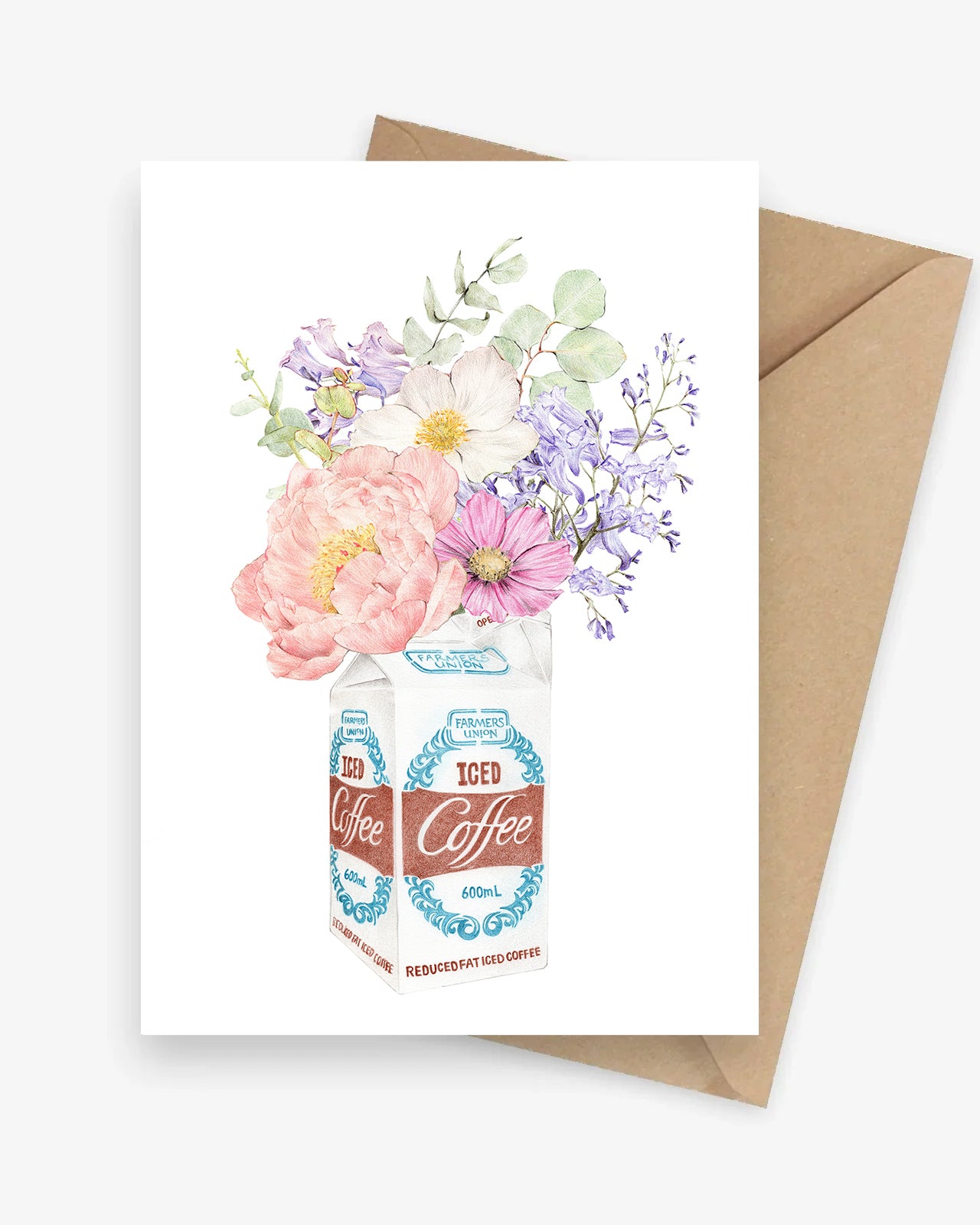 Farmers Union Iced Coffee with florals greeting card
