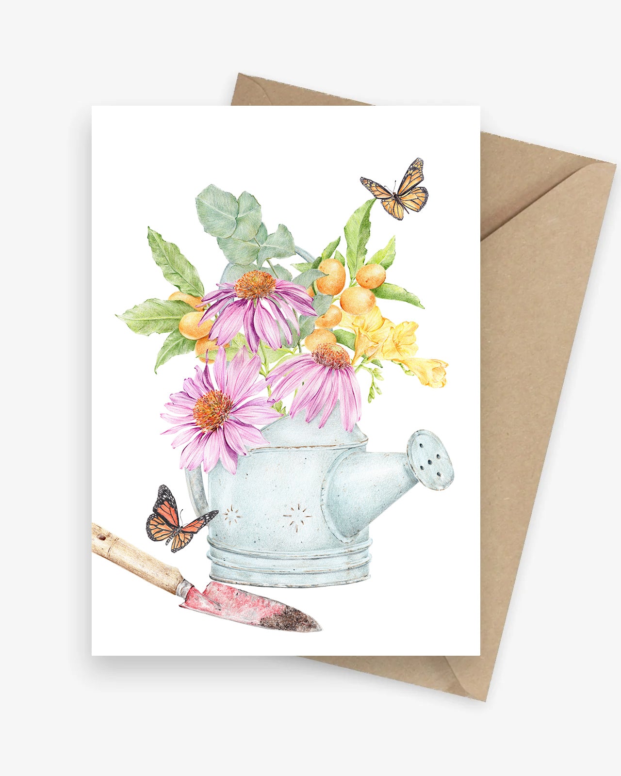 Greeting Card with vintage watering can and flowers