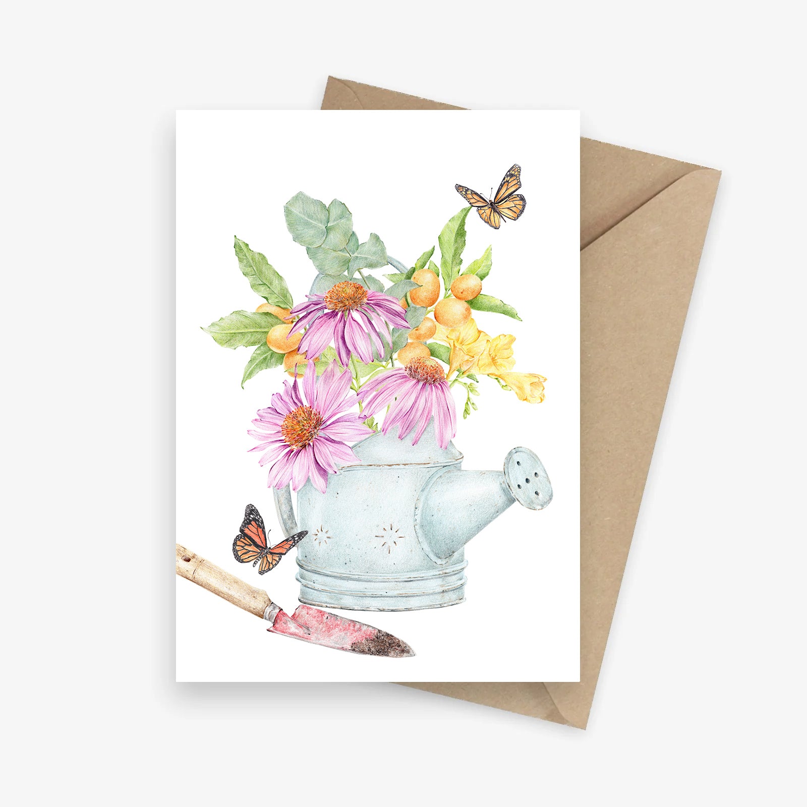 Greeting Card with vintage watering can and flowers