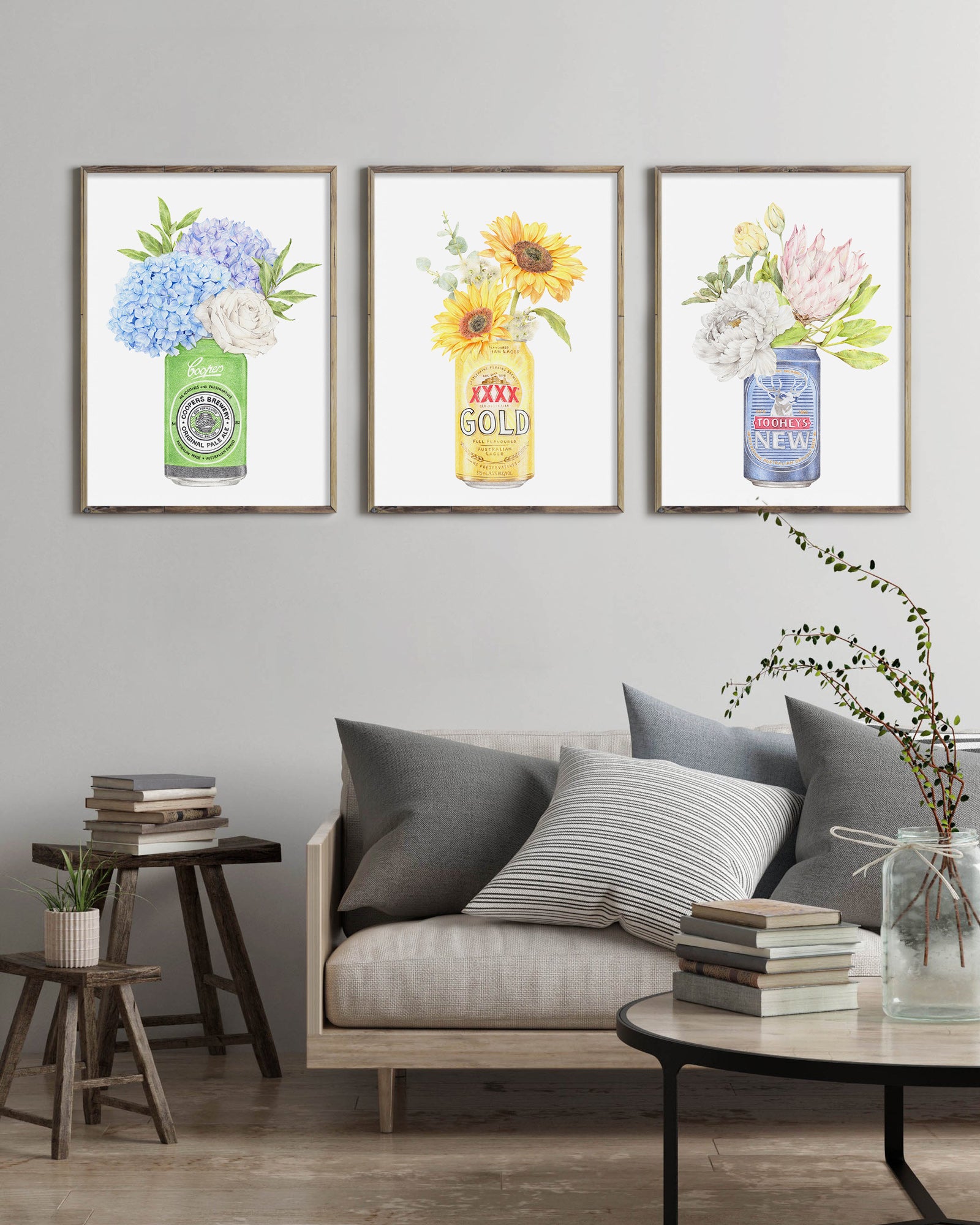 Australian Beer with Botanicals set of 3 wall art