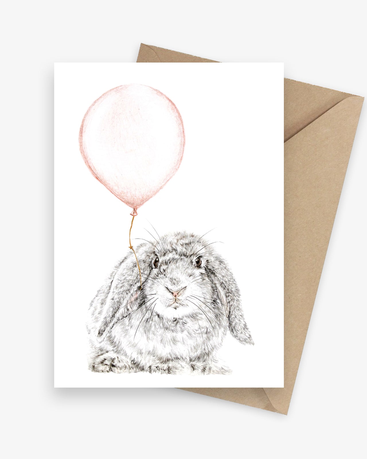 Birthday card featuring a lop-eared bunny with a pink balloon.