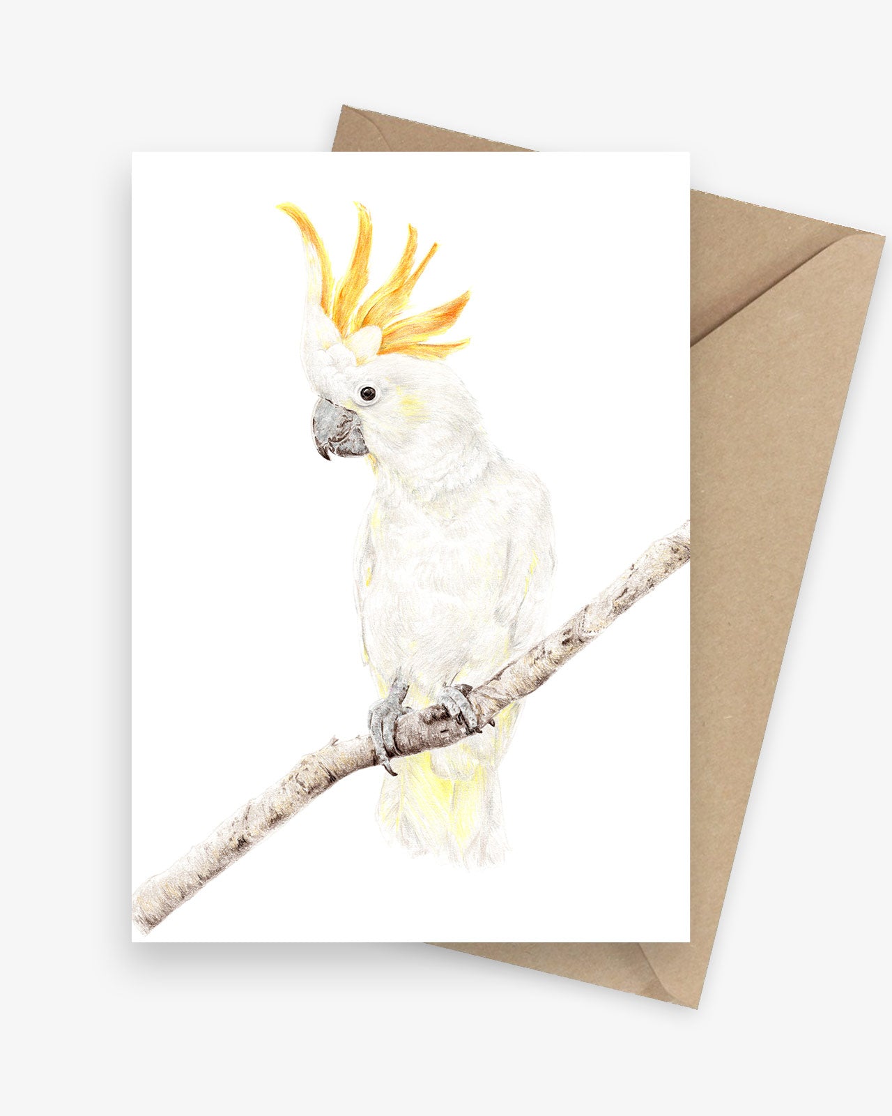 Greeting card featuring an Australian yellow-crested cockatoo.