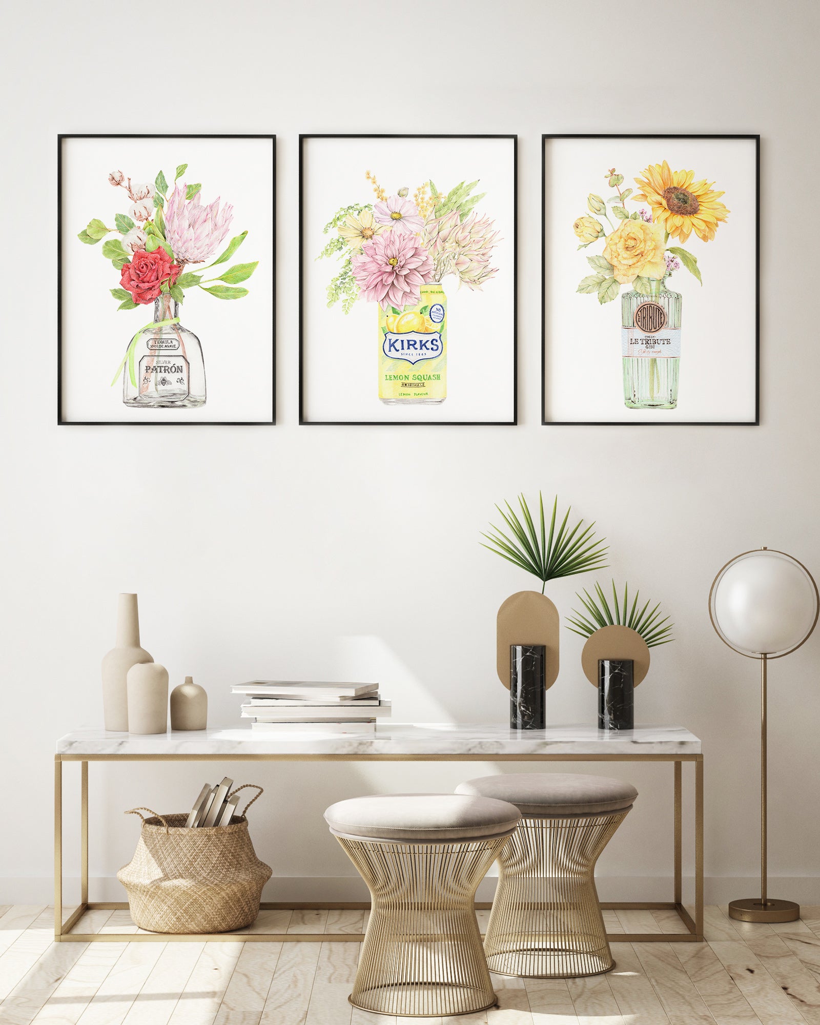 Cocktail Party Set of 3 Botanical Art Prints