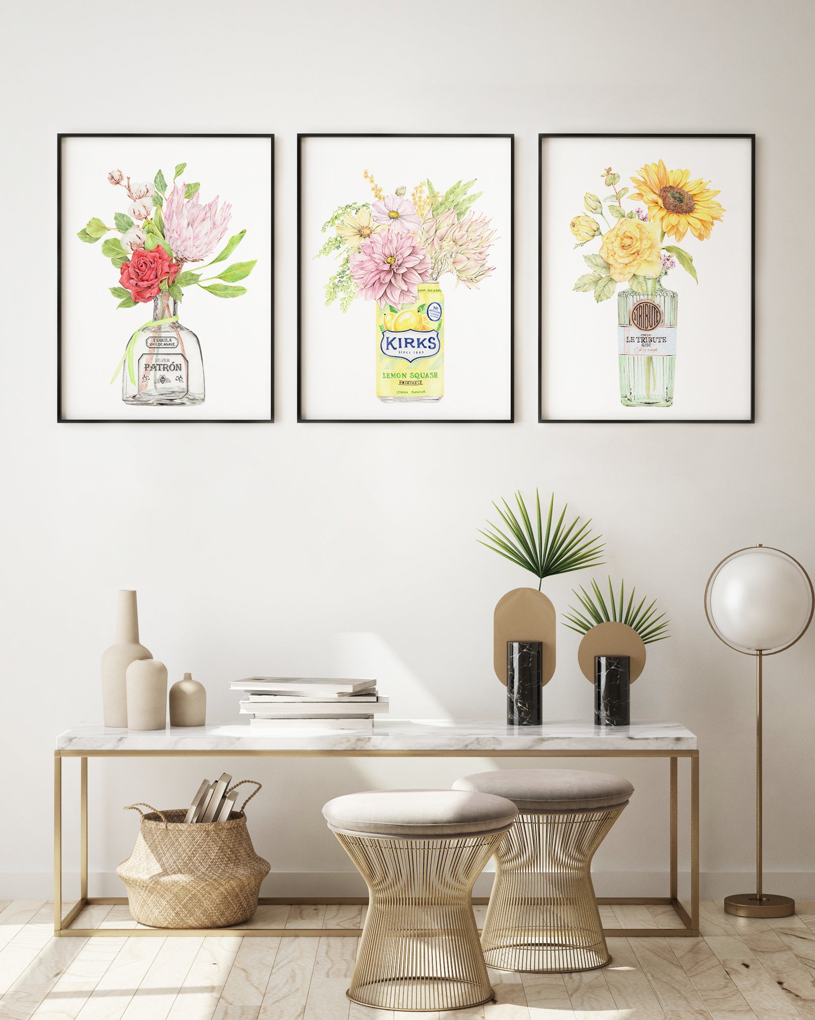 Cocktail Party Set of 3 Botanical Art Prints
