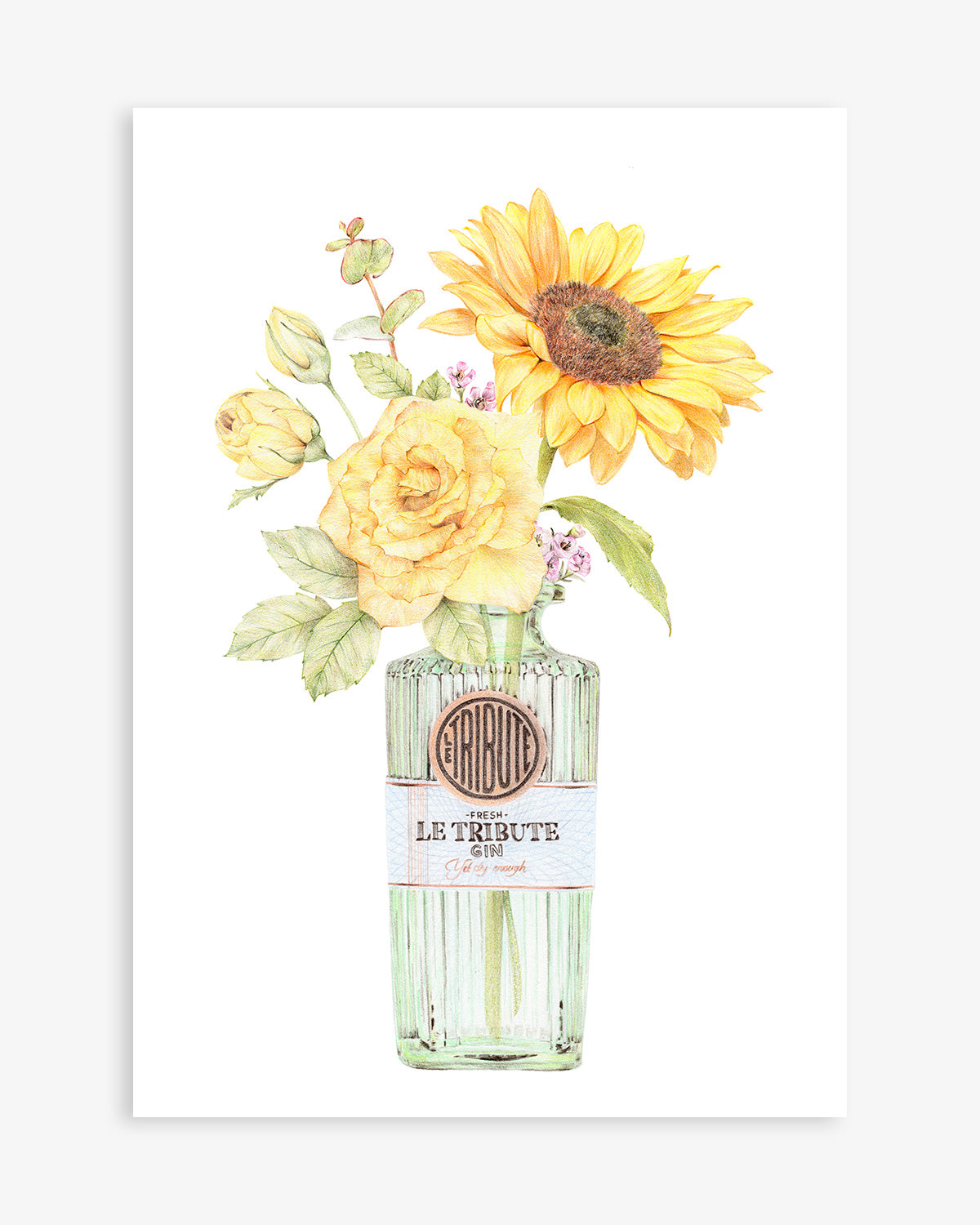 Sunflowers with Le Tribute Gin Botanical Art Print