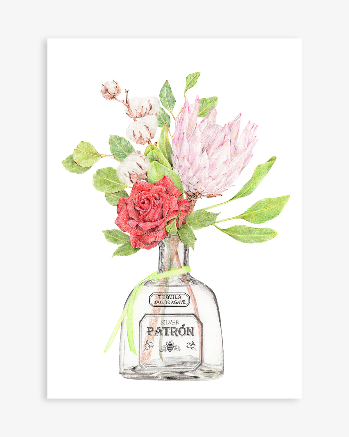 Patron with protea and rose botanical art print