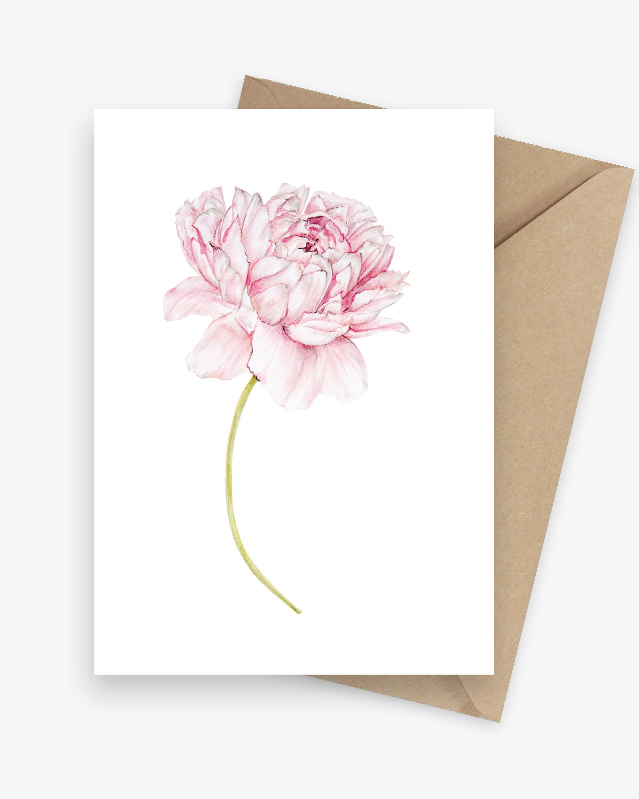 Single illustrated greeting card featuring a pink peony flower.