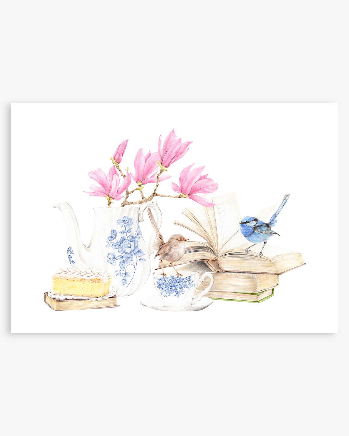 Vintage tea set with Australian Fairy Wren Finches