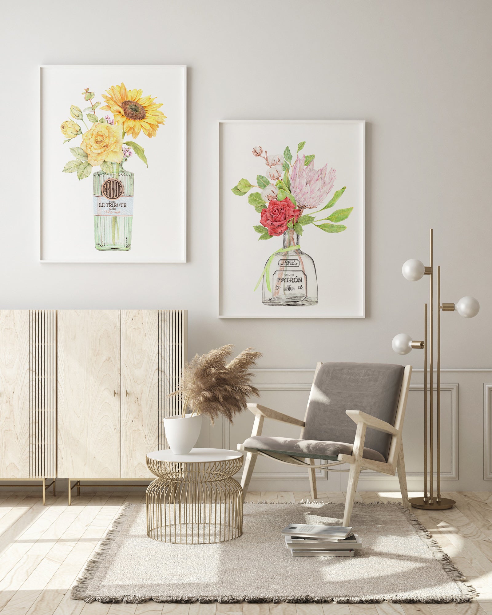 Set of 2 Botanical Art Print with Gin and Tequila