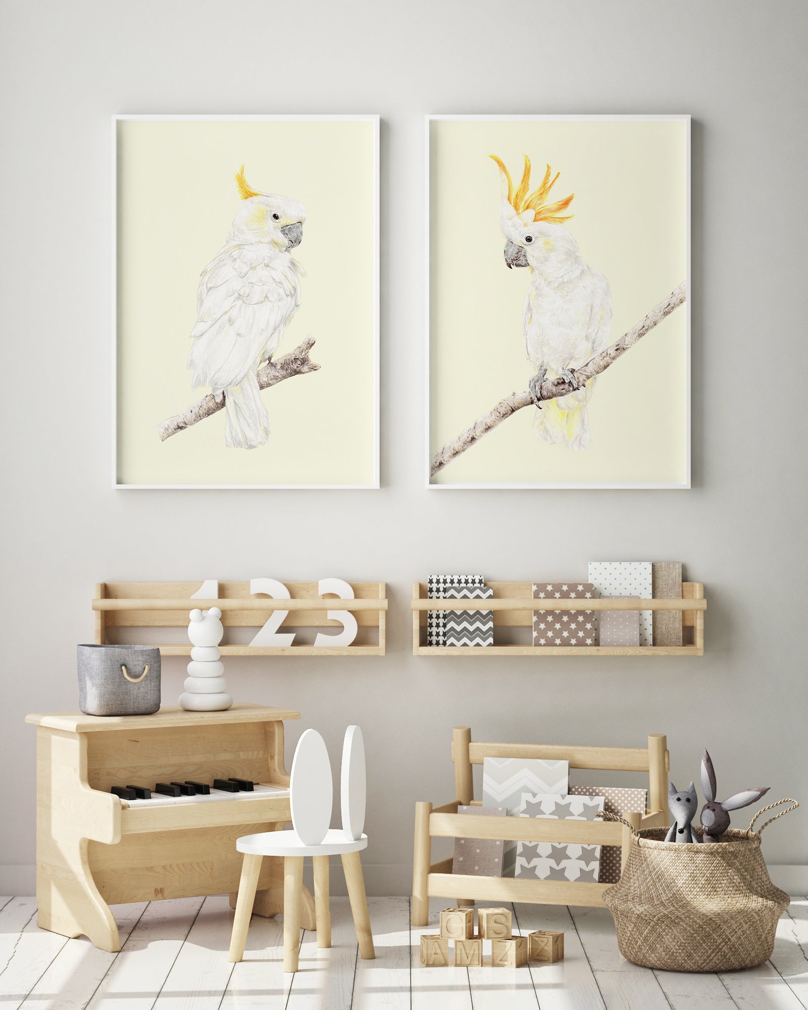 Set of 2 nursery wall art featuring Australian cockatoos