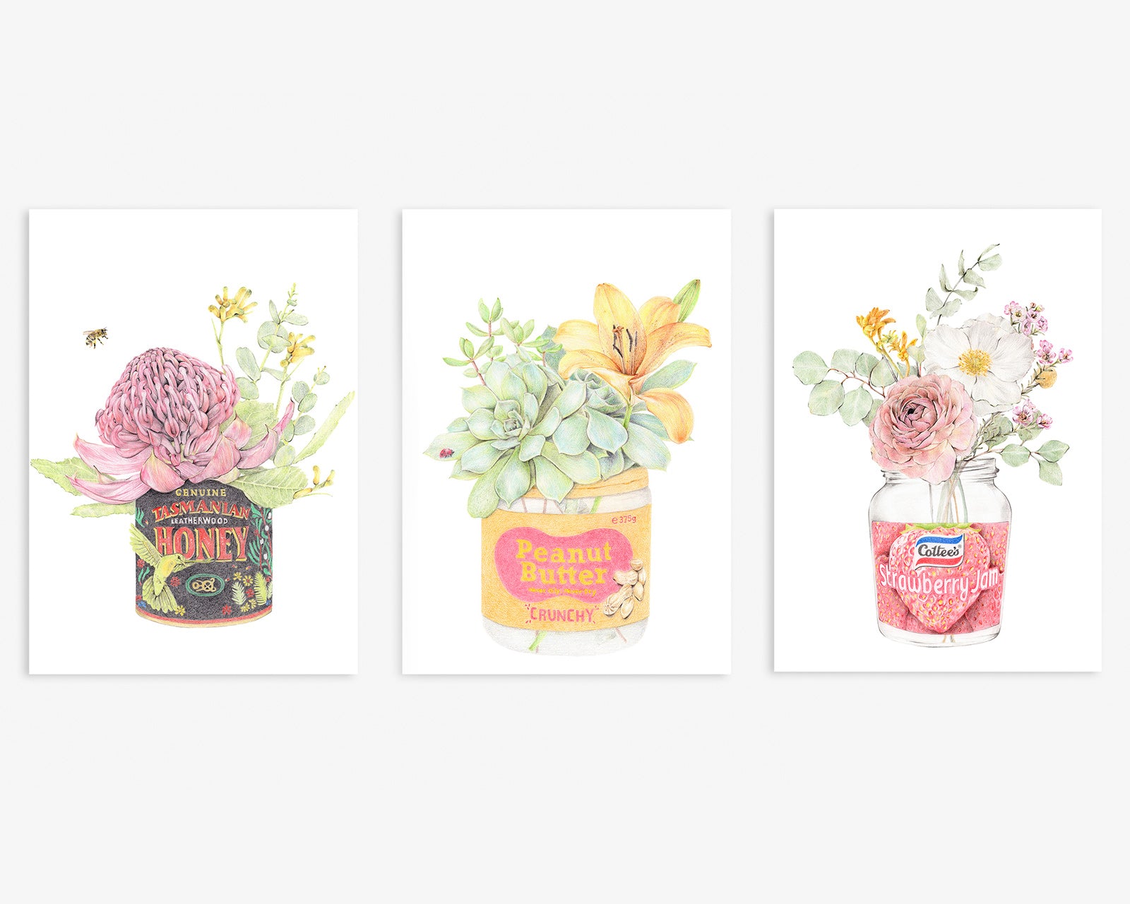 Set of 3 Australian wall art with iconic jars