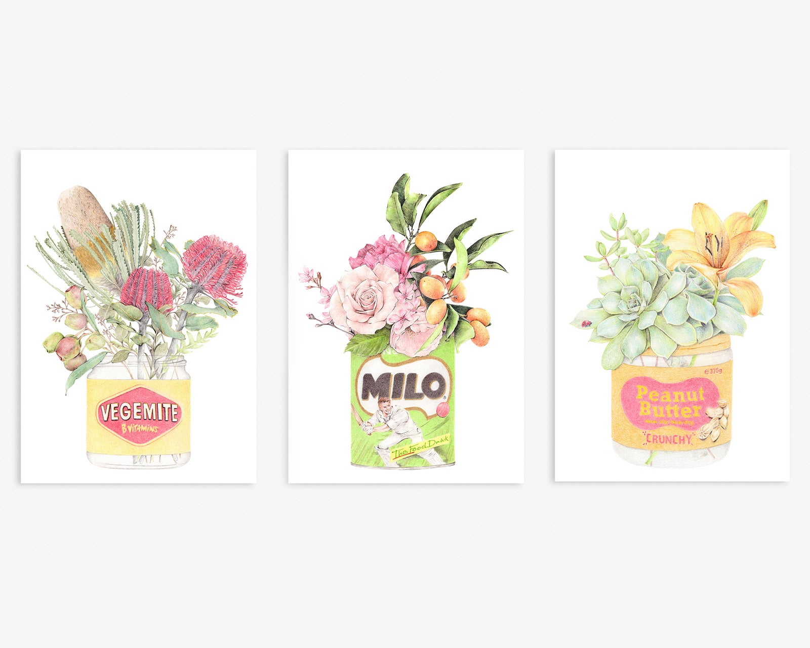 Set of 3 Australiana art prints with breakfast icons