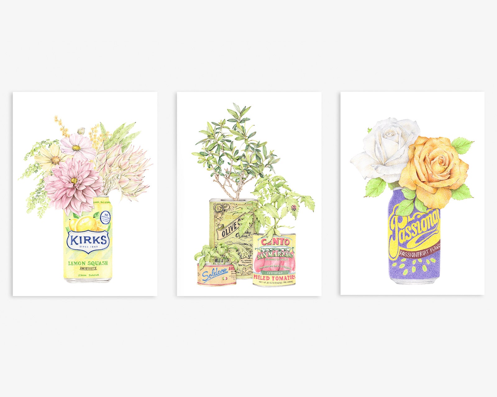 Set of 3 botanical art with garden florals