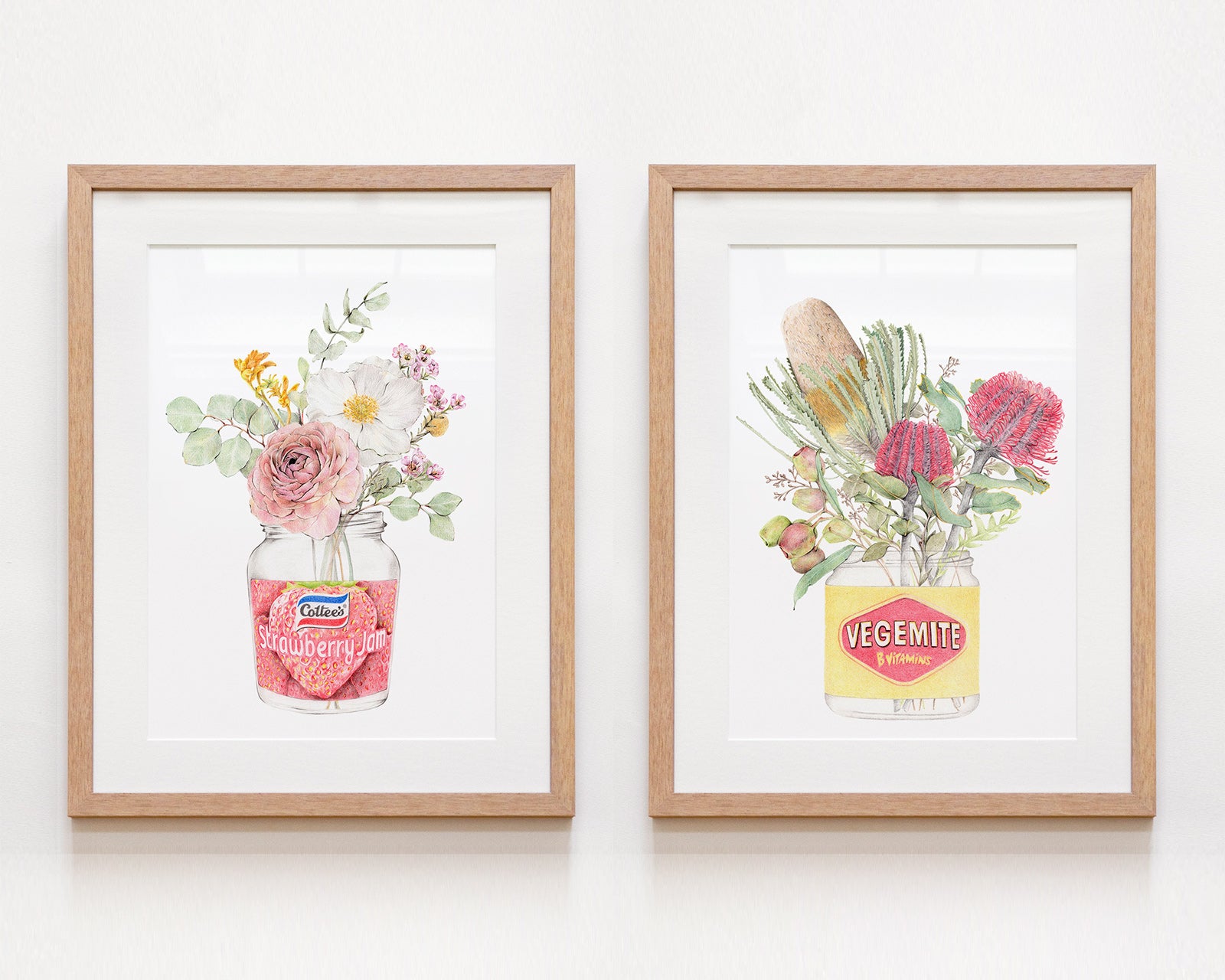 Set of 2 framed wall art print with Australian icons