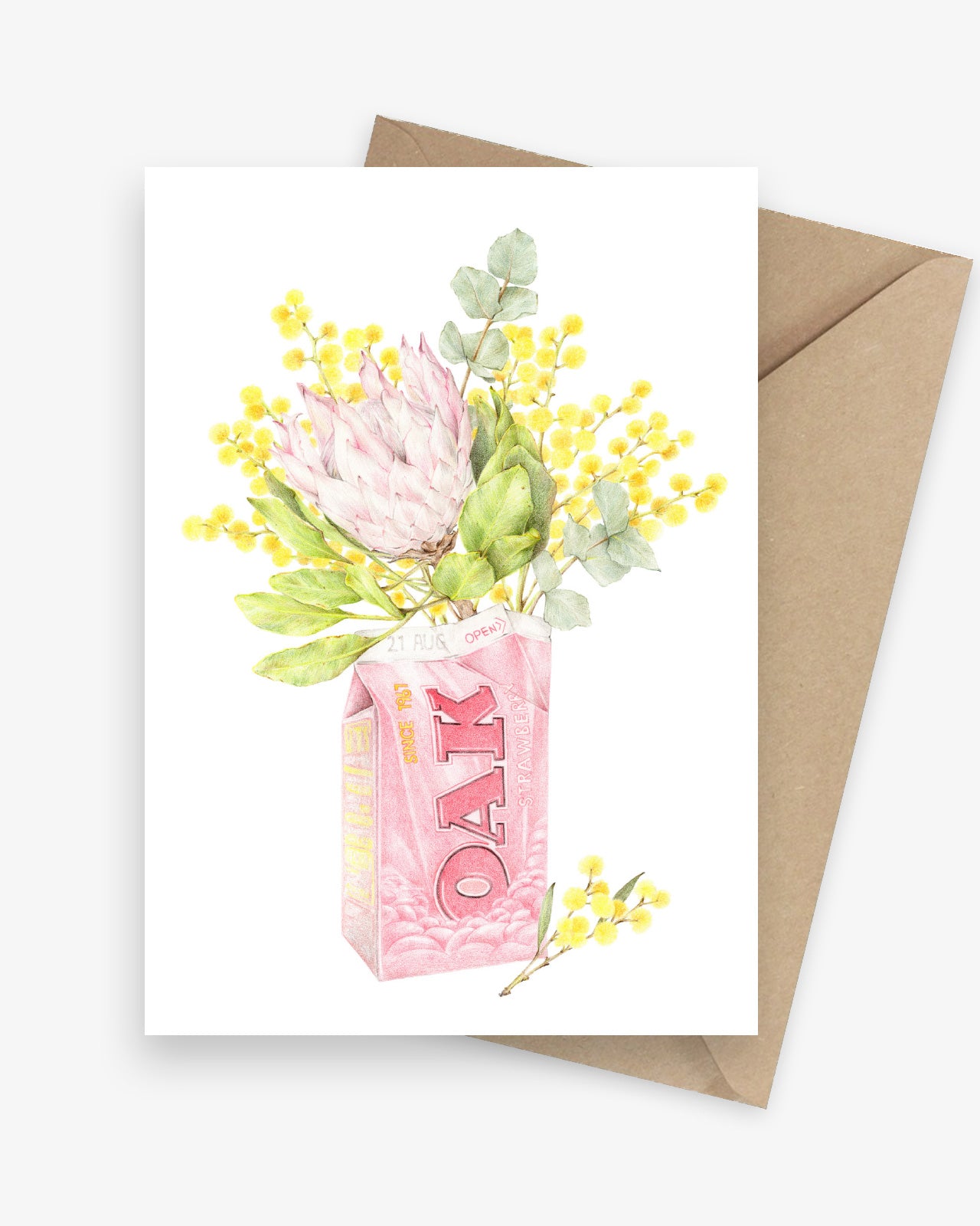 Oak Strawberry Milk with Protea Greeting Card