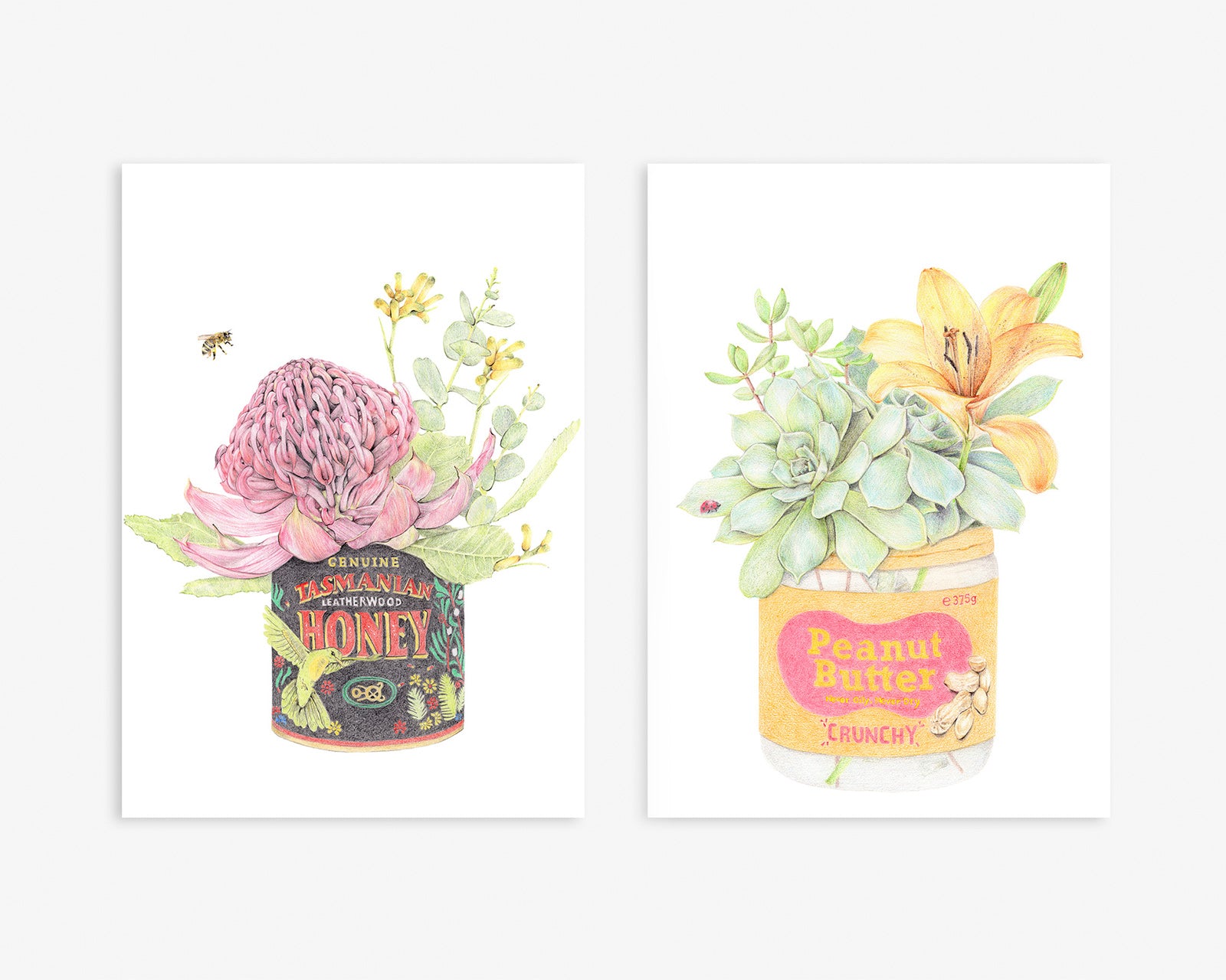 Set of 2 wall art print featuring Australian jars with flowers