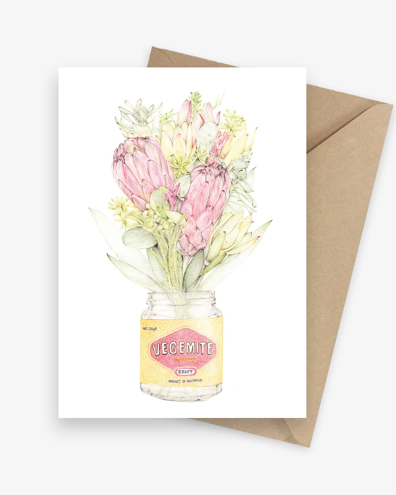 Greeting Card featuring Australian Native Flowers in a Vegemite Jar