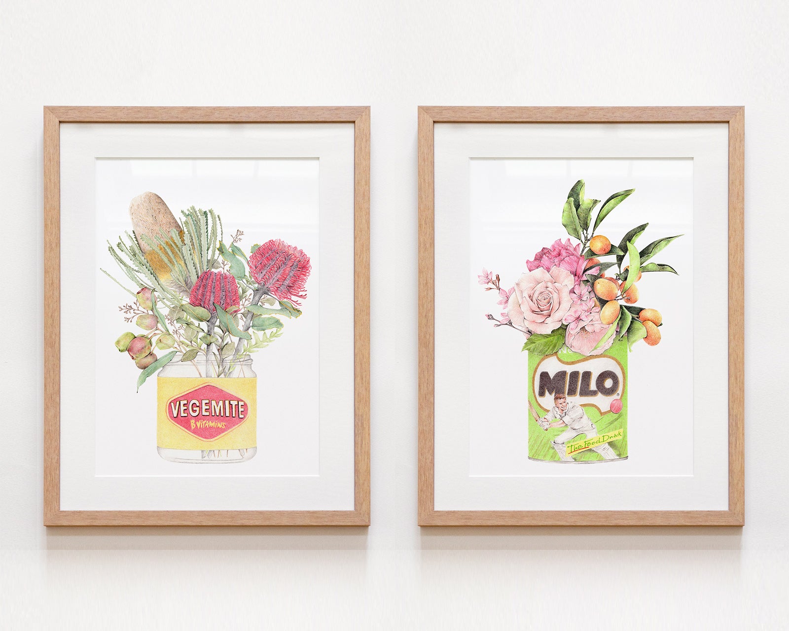 Australian framed art set with Vegemite and Milo
