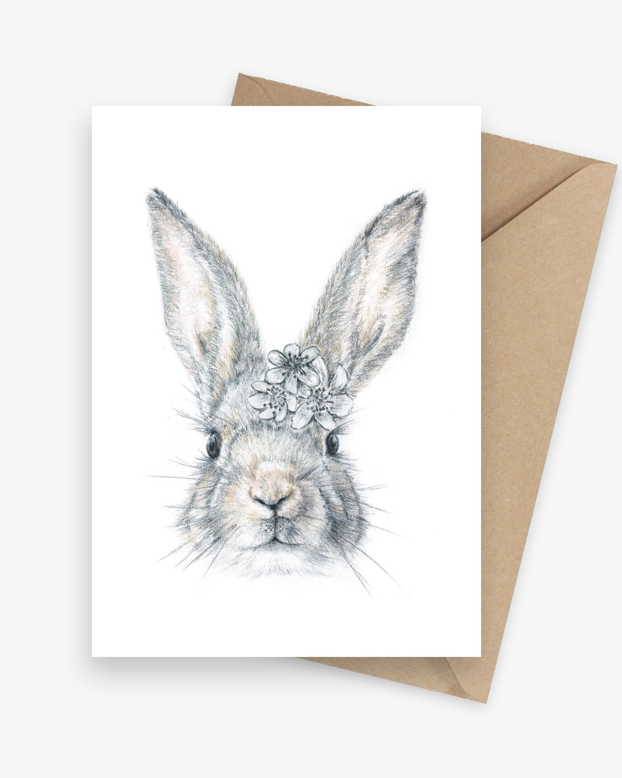 Greeting card featuring a bunny with a flower crown.