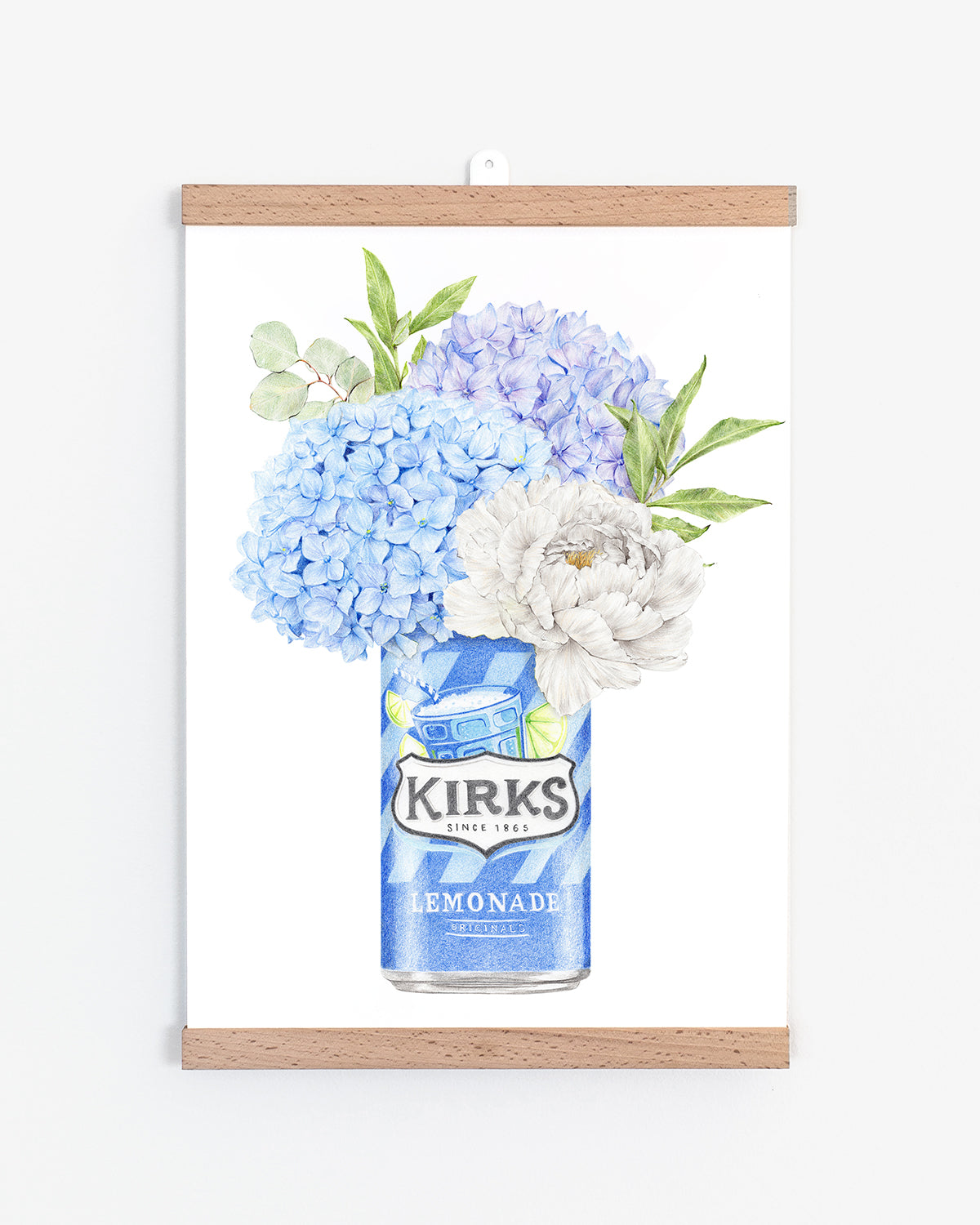 Blue Meadow - Hydrangeas botanical art print with hanger