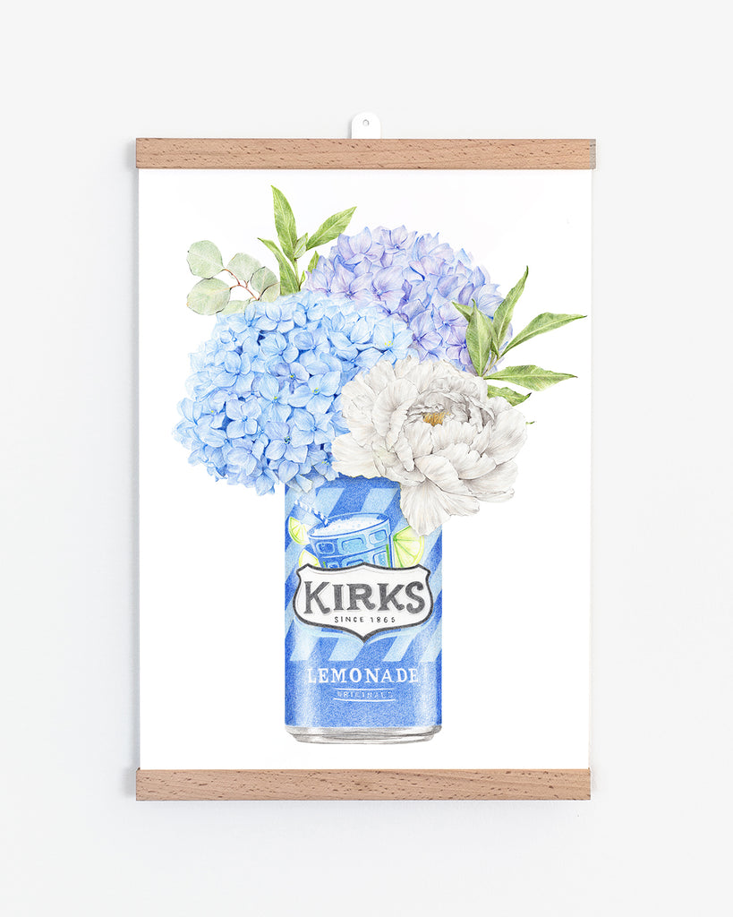 Blue Meadow - Hydrangeas botanical art print with hanger