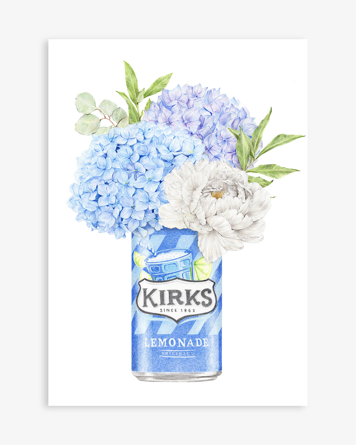 Blue Meadow - Hydrangeas with Kirks Lemonade art print