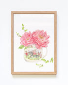 Bunnys Day Out Framed Peonies Botanical Art
