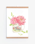Bunnies Day out Peonies Art Print wit hangers