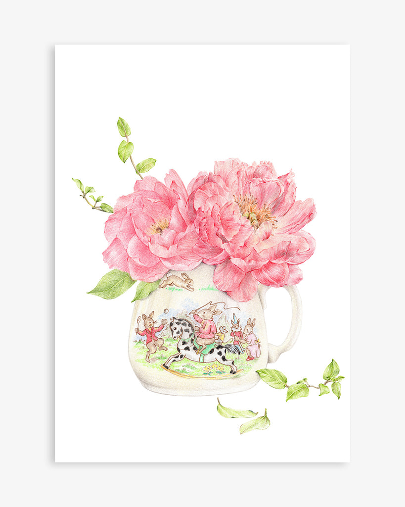 Bunnies Day Out Peonies Art Print