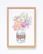 Farmers Union Iced Coffee with florals framed art print