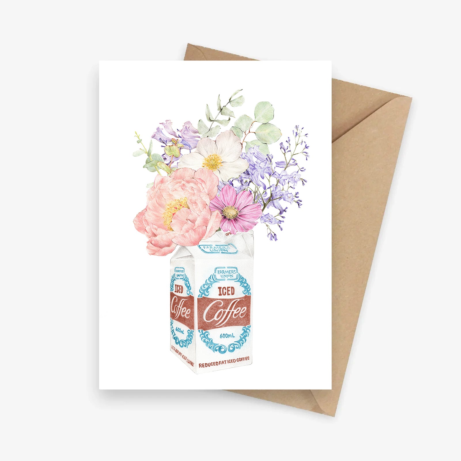 Farmers Union Iced Coffee with florals greeting card