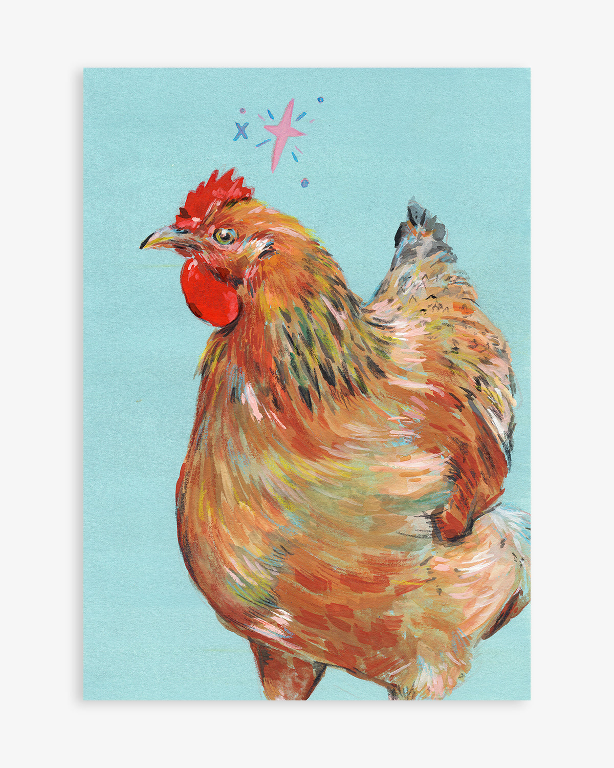 Art print a chicken on a light blue background