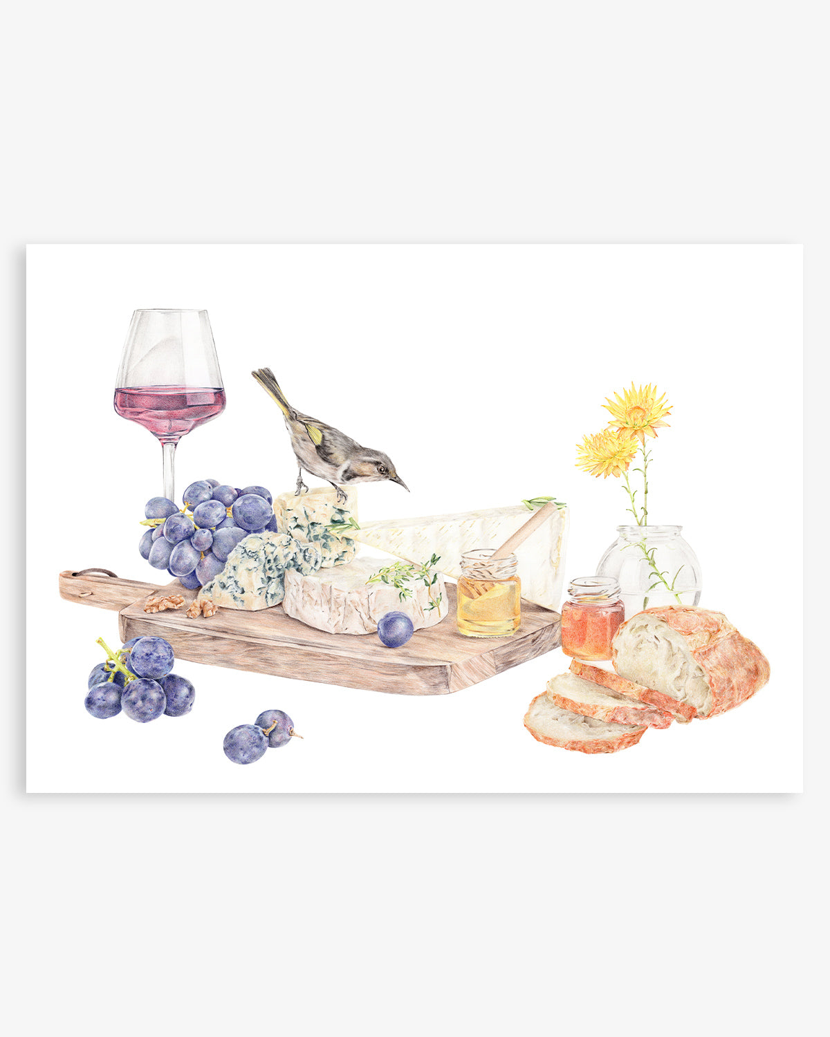 Honey Honey-Crescent Honeyeater with cheese art print