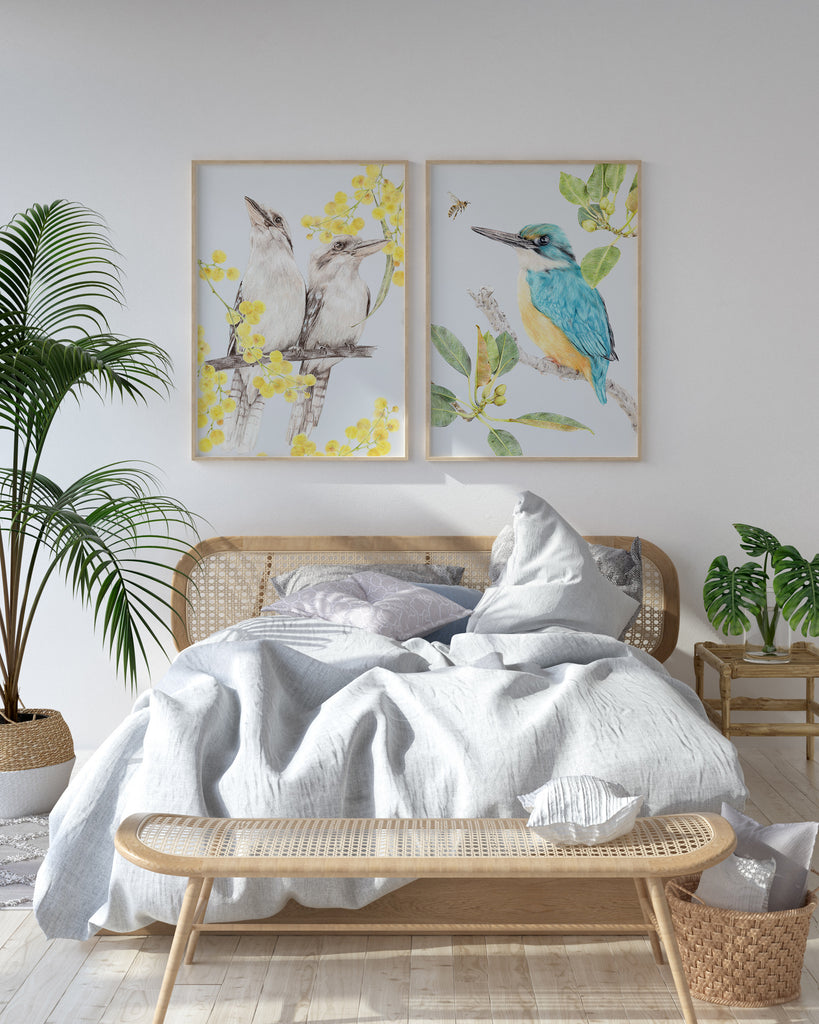 Kingfisher and kookaburra Australian bird art prints
