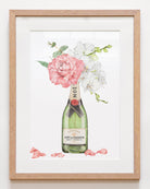 Framed Champagne with flowers art print