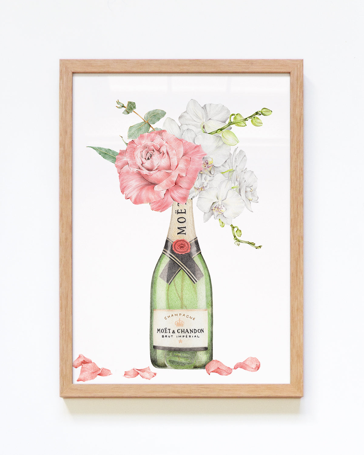 Framed Moet with flowers fine art print