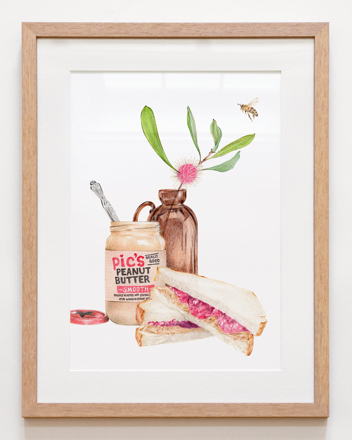Perfect Match framed peanut butter and jam sandwich kitchen art with matboard