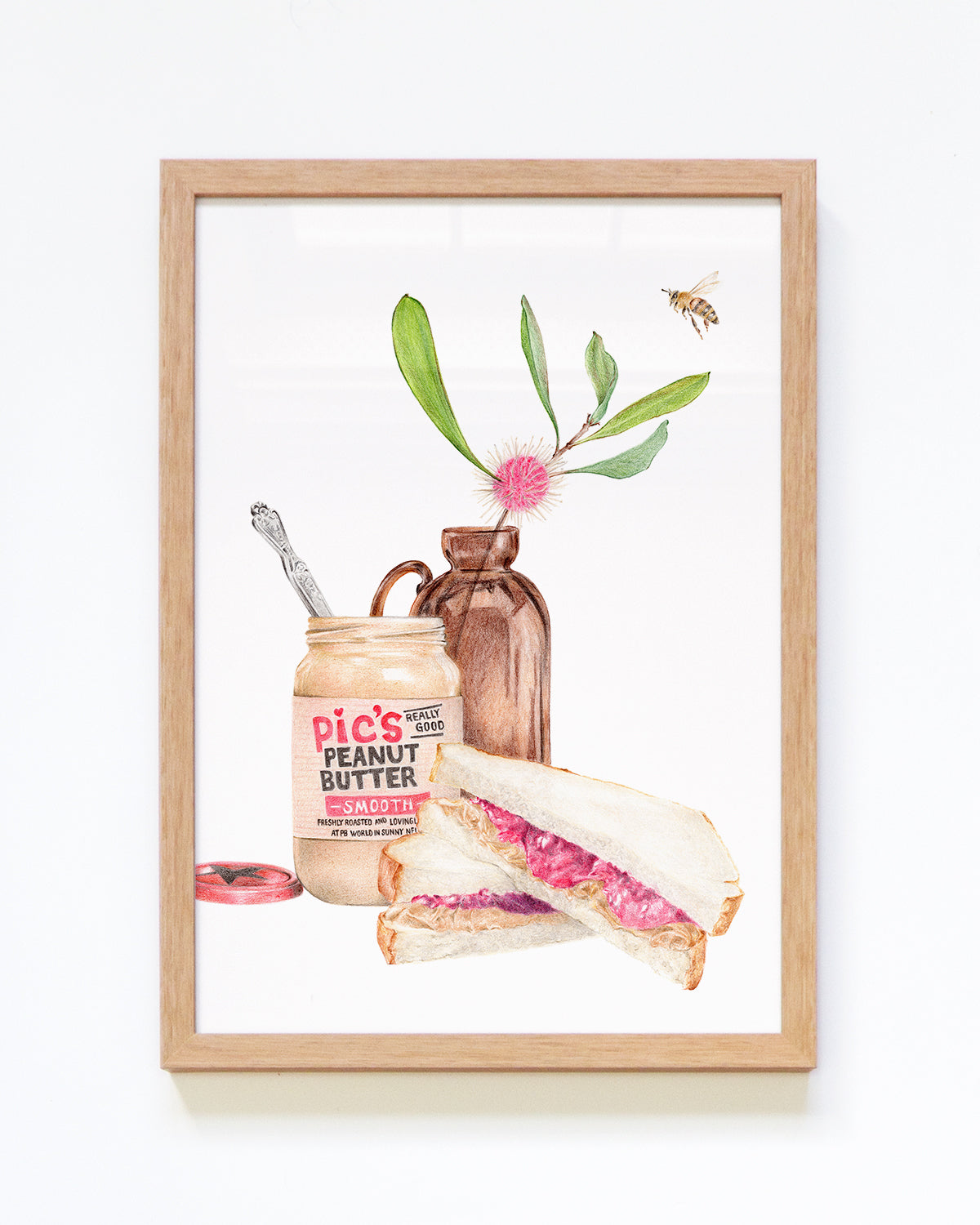 Framed peanut butter and jam sandwich kitchen art