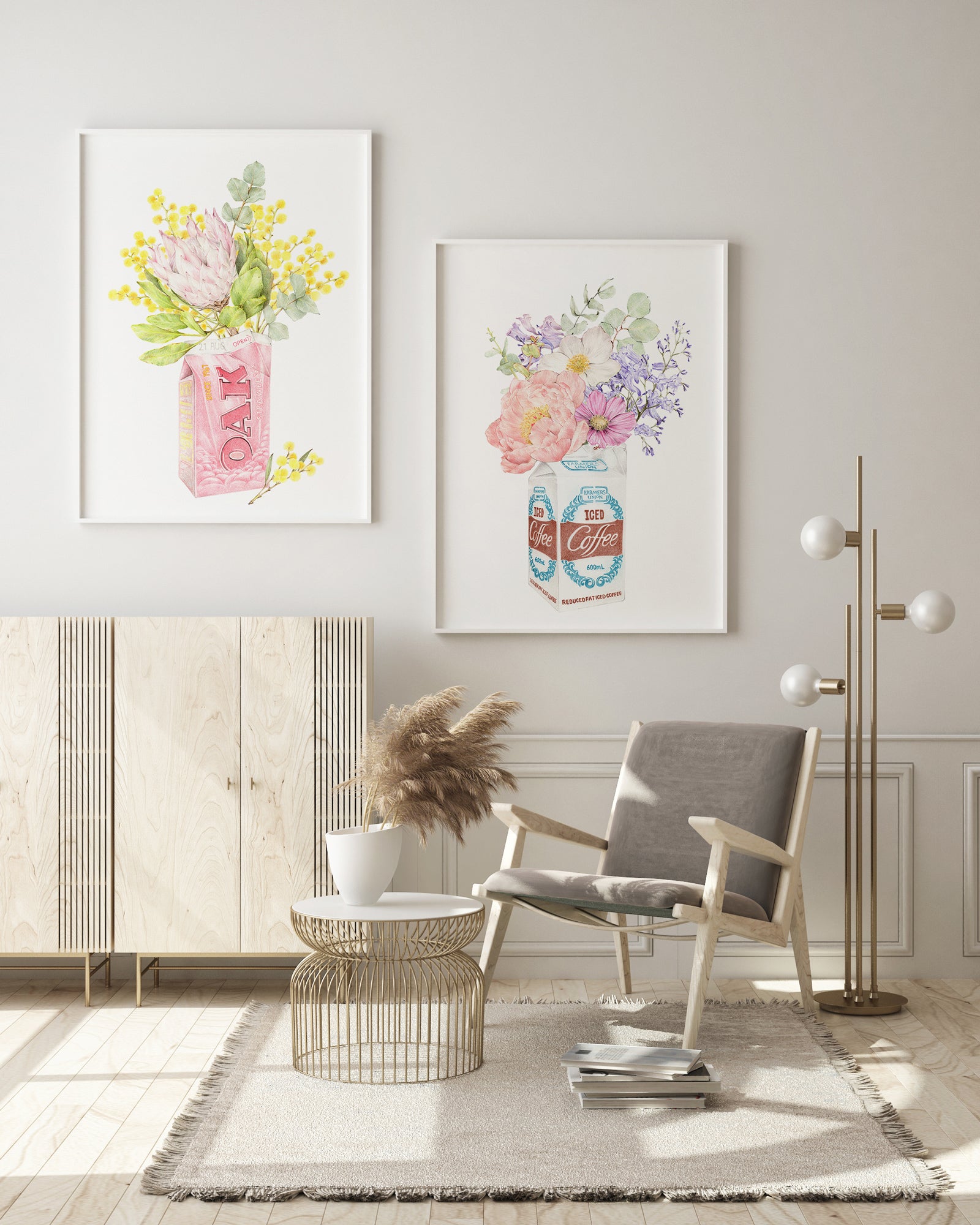 Set of 2 Australian Iconic Flavoured Milk with florals art print