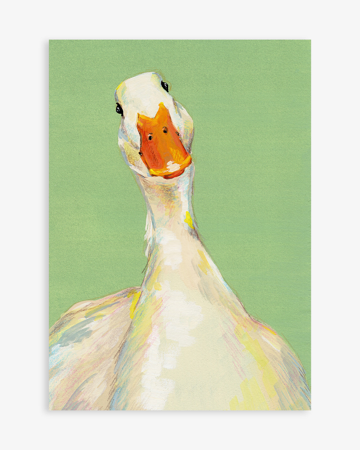 Painting of a duck with a green background