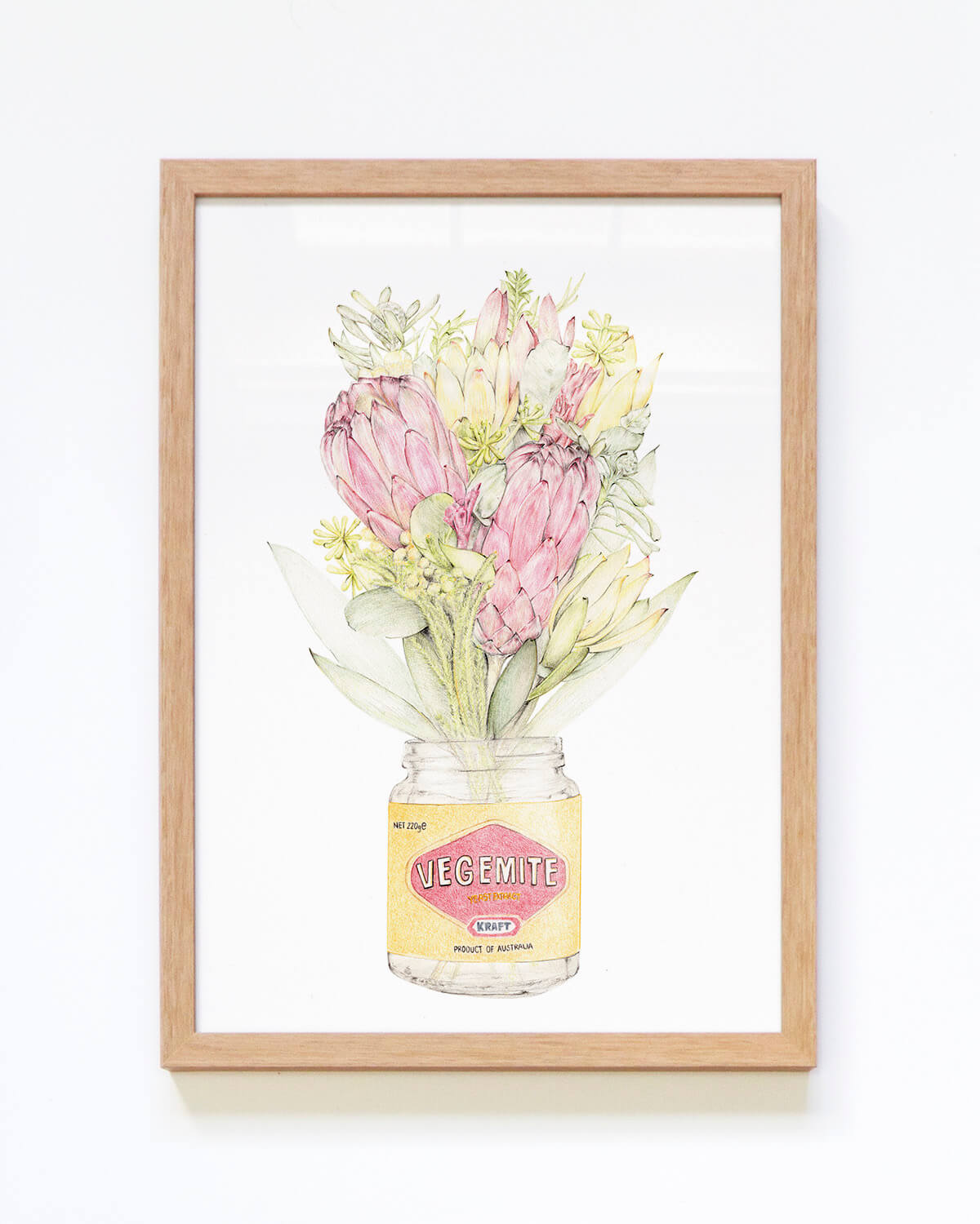 Vegemite with protea framed wall art print