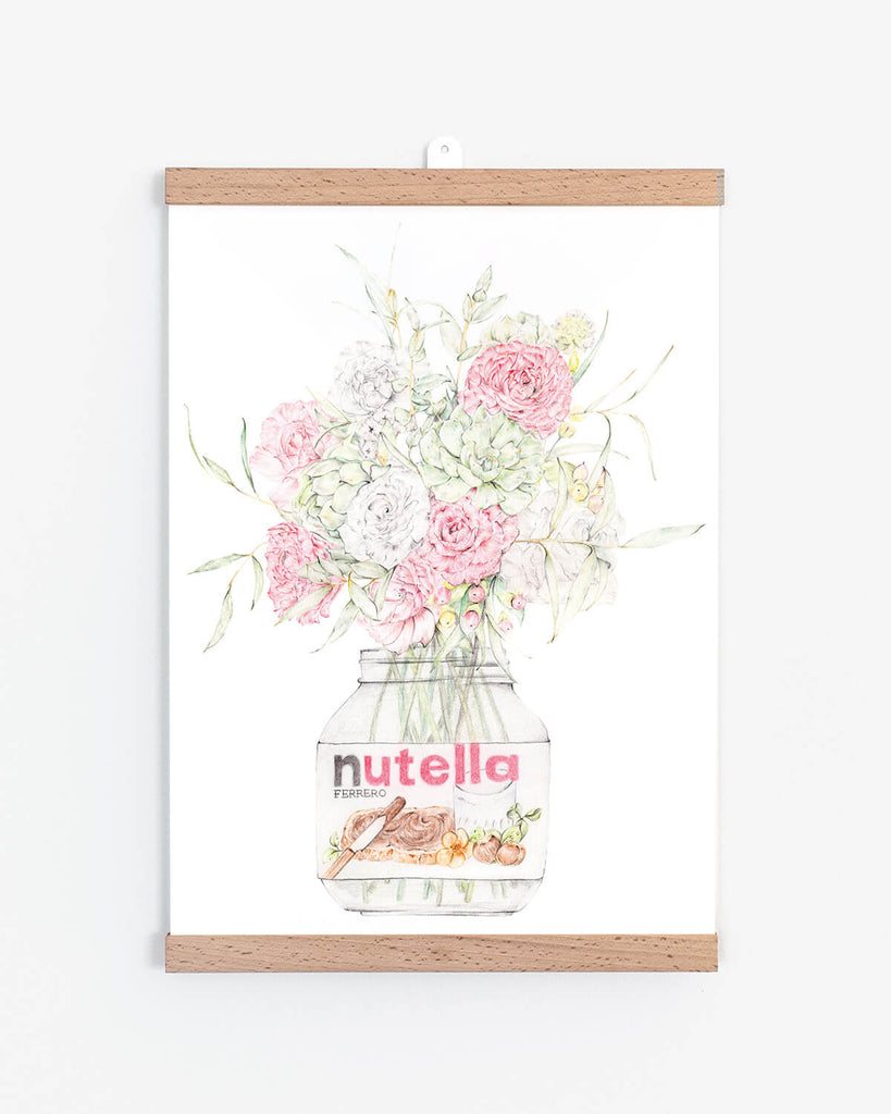 kitchen art print with a botanical theme and Nutella