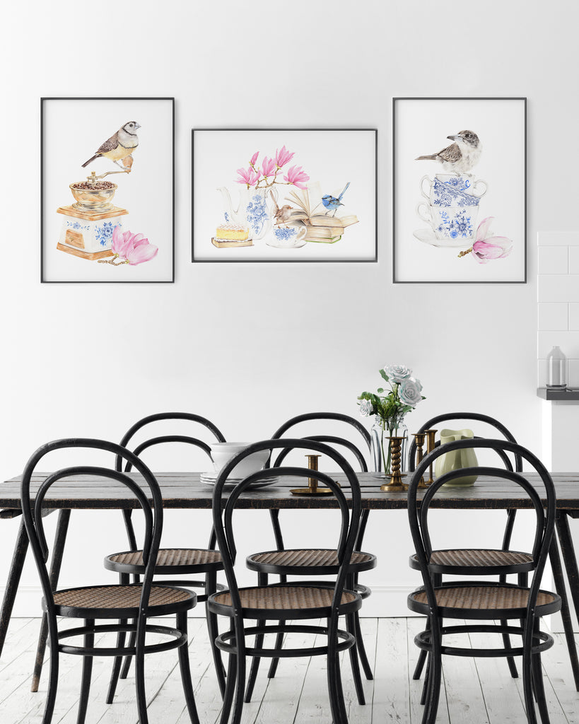 Australian native bird set of 3 art prints for the kitchen