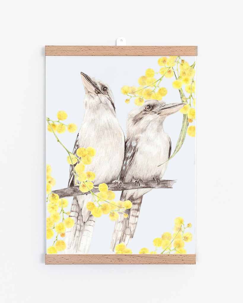 Australian Native Bird and Wattle Flowers Artwork 