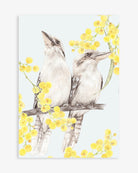 Two kookaburras and Golden Wattle (Acacia) Australian Artwork