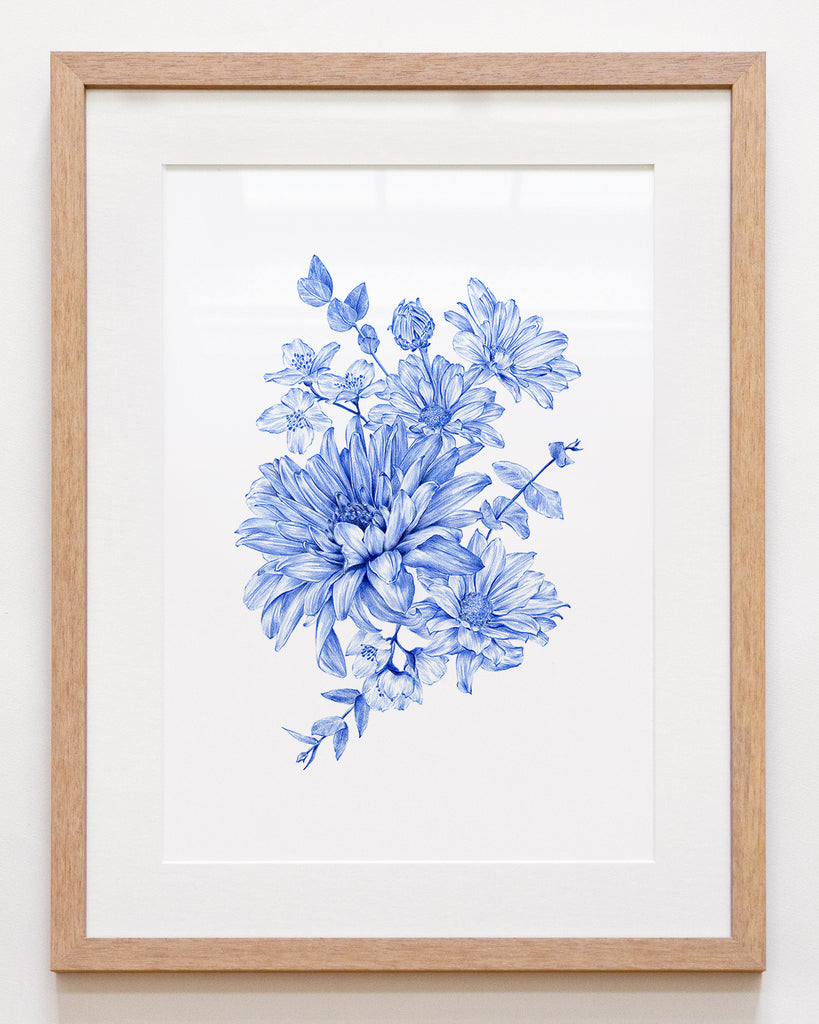 Botanica Blue | Hamptons Style Blue and White Art Framed with Matboard by Carmen Hui