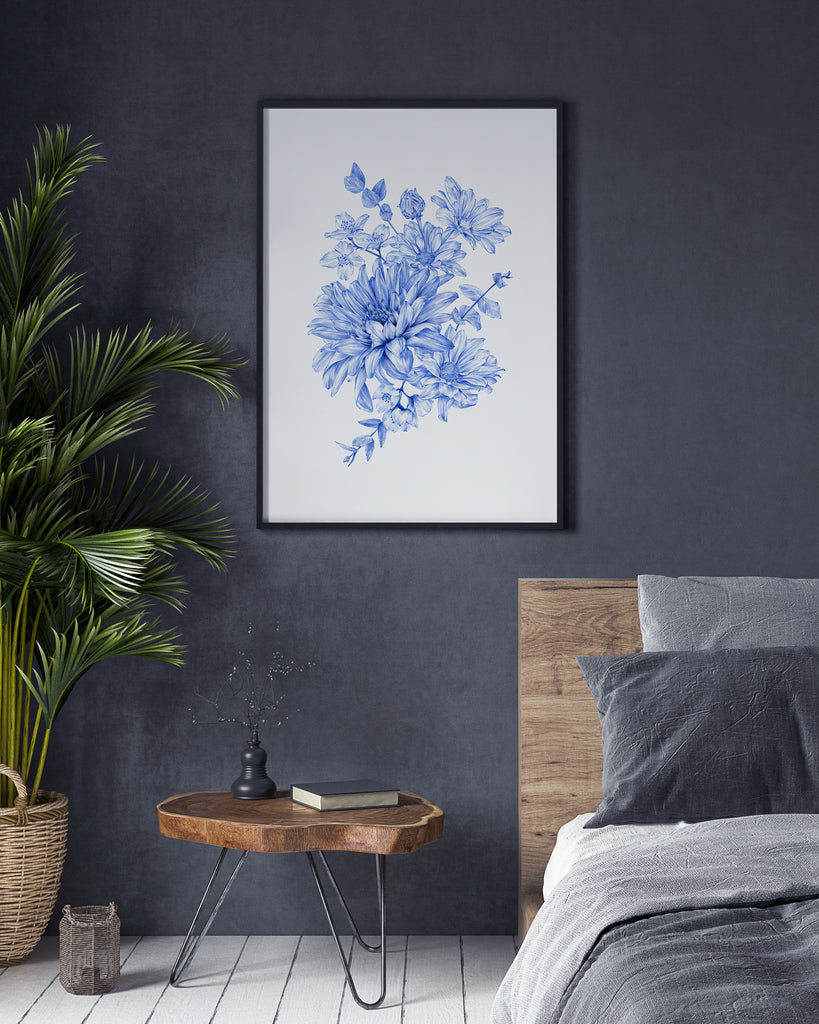 Botanica Blue | Modern Blue and White Botanical Wall Art by Carmen Hui