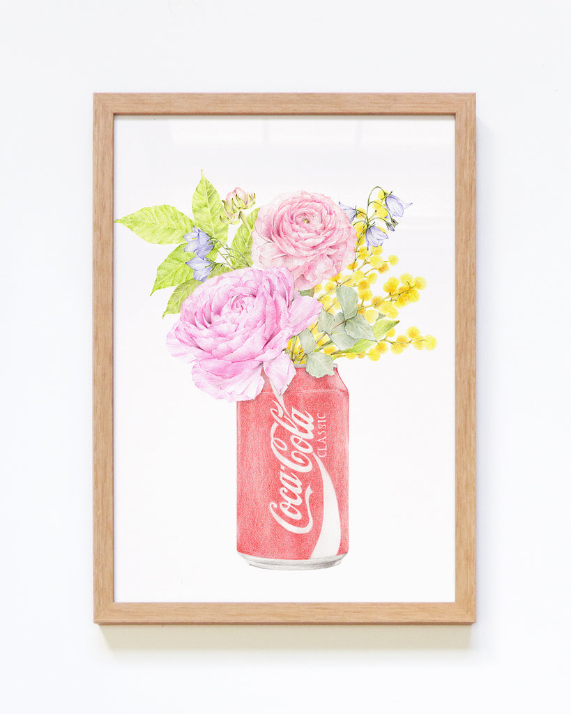 Framed floral wall art featuring ranunculus and cola