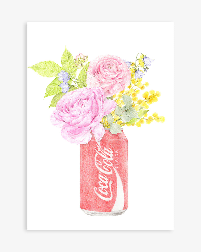 Cola with floral wall print
